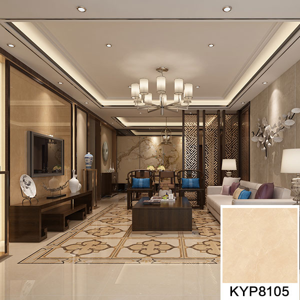 02 糖心LOGO柚子猫陶大理石瓷砖：世纪米黄 KYP8105地面铺贴效果图